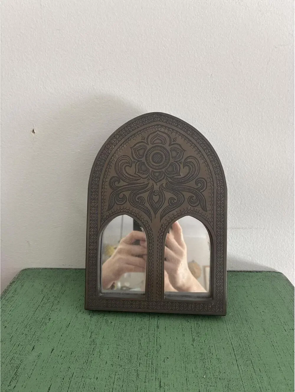 Vintage Arched Double Mirror Tabletop Wall Mirror Moroccan Gothic Window Style